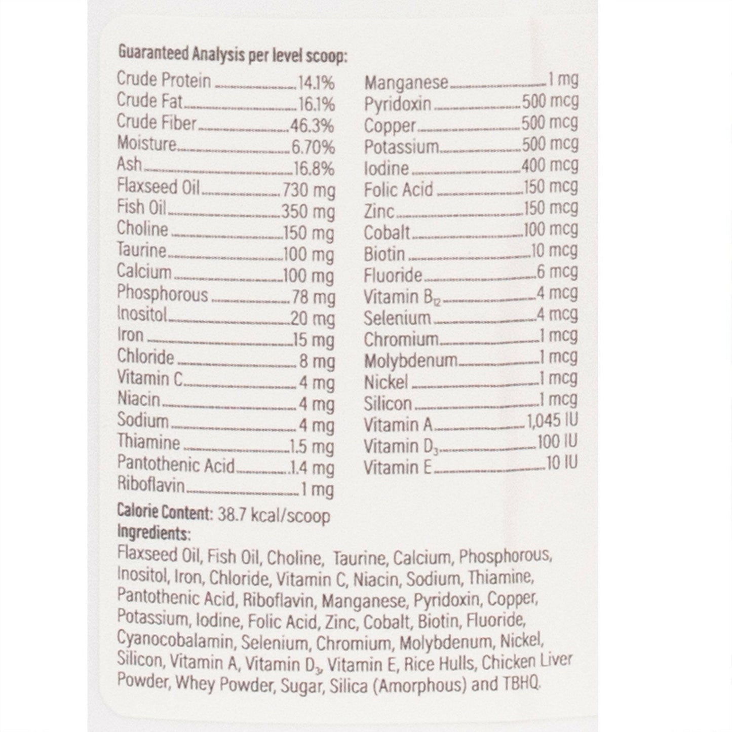 Lable with ingredients list