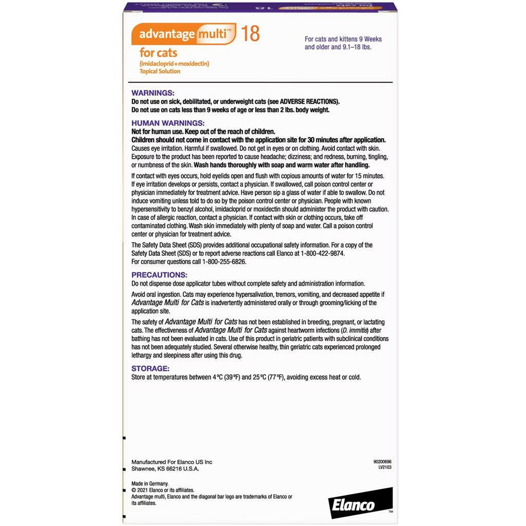 Advantage Multi for Cats, 9.1-18 lbs backside