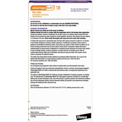 Advantage Multi for Cats, 9.1-18 lbs backside