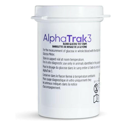 Back label of AlphaTrak 3 Blood Glucose Test Strips for Dogs, Cats & Horses
