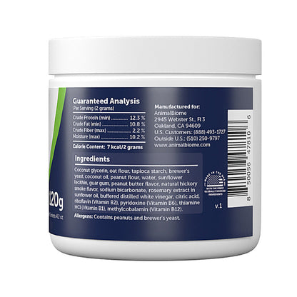 Container label with guaranteed analysis and ingredients on a white background