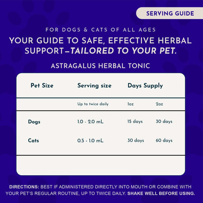 Animal Essentials Herbal Tonic Astragalus Supports Immune & Kidney Function for Dogs & Cats - Dog Supplements &