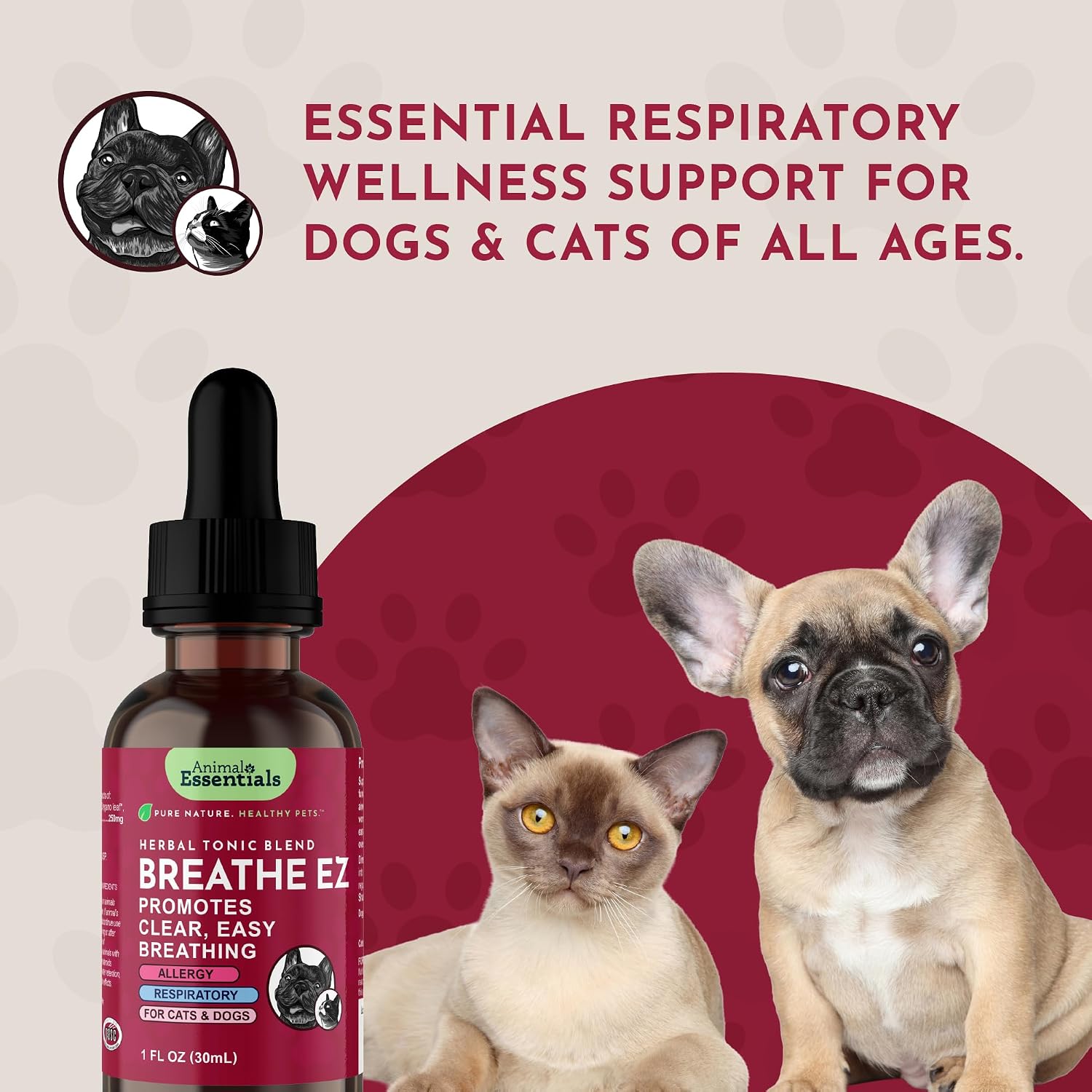 Animal Essentials Herbal Tonic Blend Breathe Ez Promotes Clear Easy Breathing for Dogs & Cats - Dog Supplements &