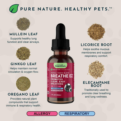 Animal Essentials Herbal Tonic Blend Breathe Ez Promotes Clear Easy Breathing for Dogs & Cats - Dog Supplements &