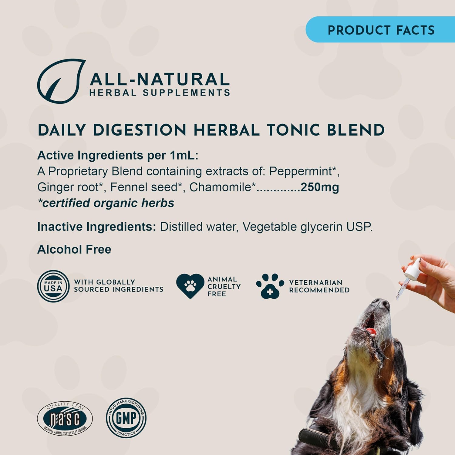 Animal Essentials Herbal Tonic Blend Daily Digestion Gastric Distress & Fresh Breath for Dogs & Cats - Dog Supplements
