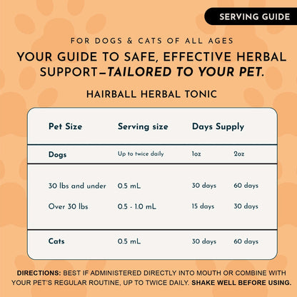 Animal Essentials Herbal Tonic Blend Hairball Relief Prevents & Removes Hairballs for Dogs & Cats - Dog Supplements &