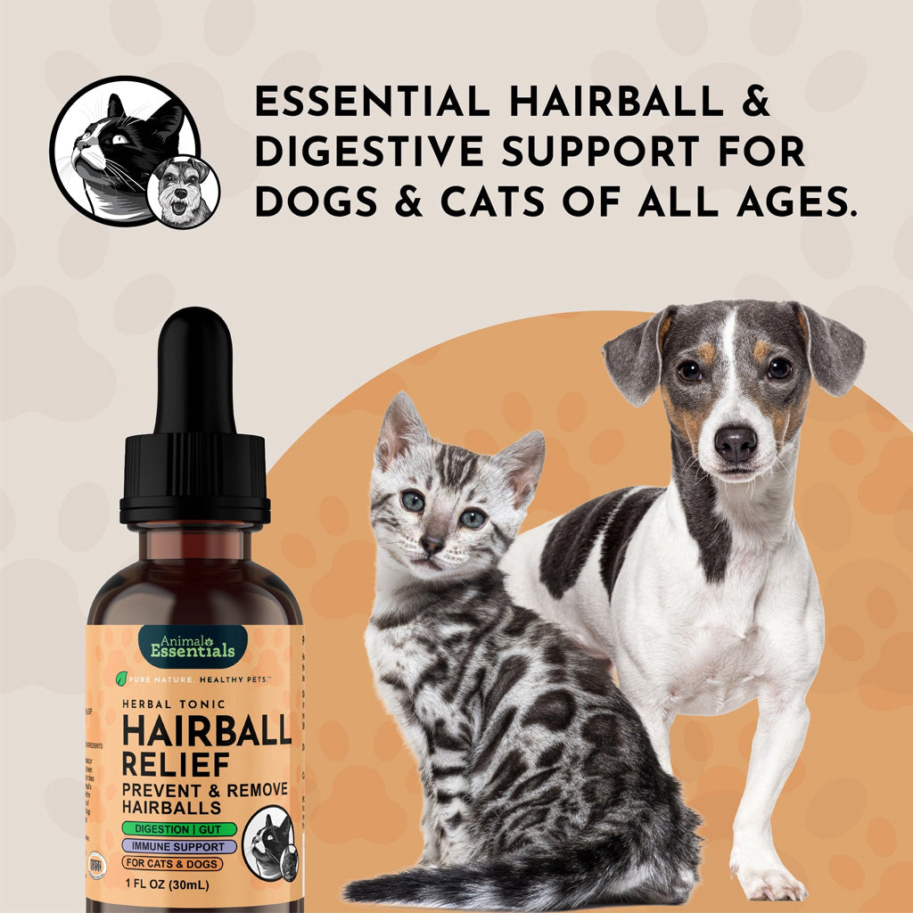 Animal Essentials Herbal Tonic Blend Hairball Relief Prevents & Removes Hairballs for Dogs & Cats - Dog Supplements &
