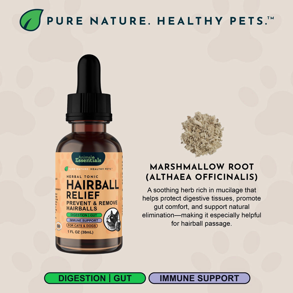 Animal Essentials Herbal Tonic Blend Hairball Relief Prevents & Removes Hairballs for Dogs & Cats - Dog Supplements &