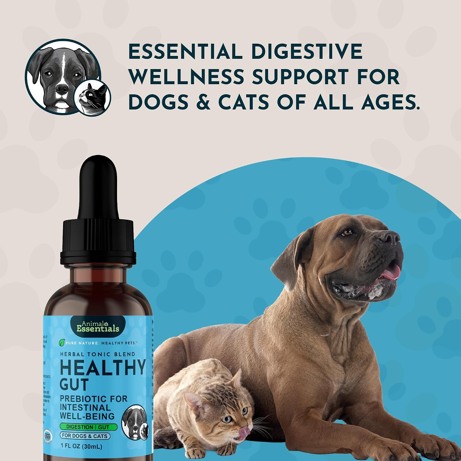 Animal Essentials Herbal Tonic Blend Healthy Gut Prebiotic for Intestinal Well-Being for Dogs & Cats - Dog Supplements