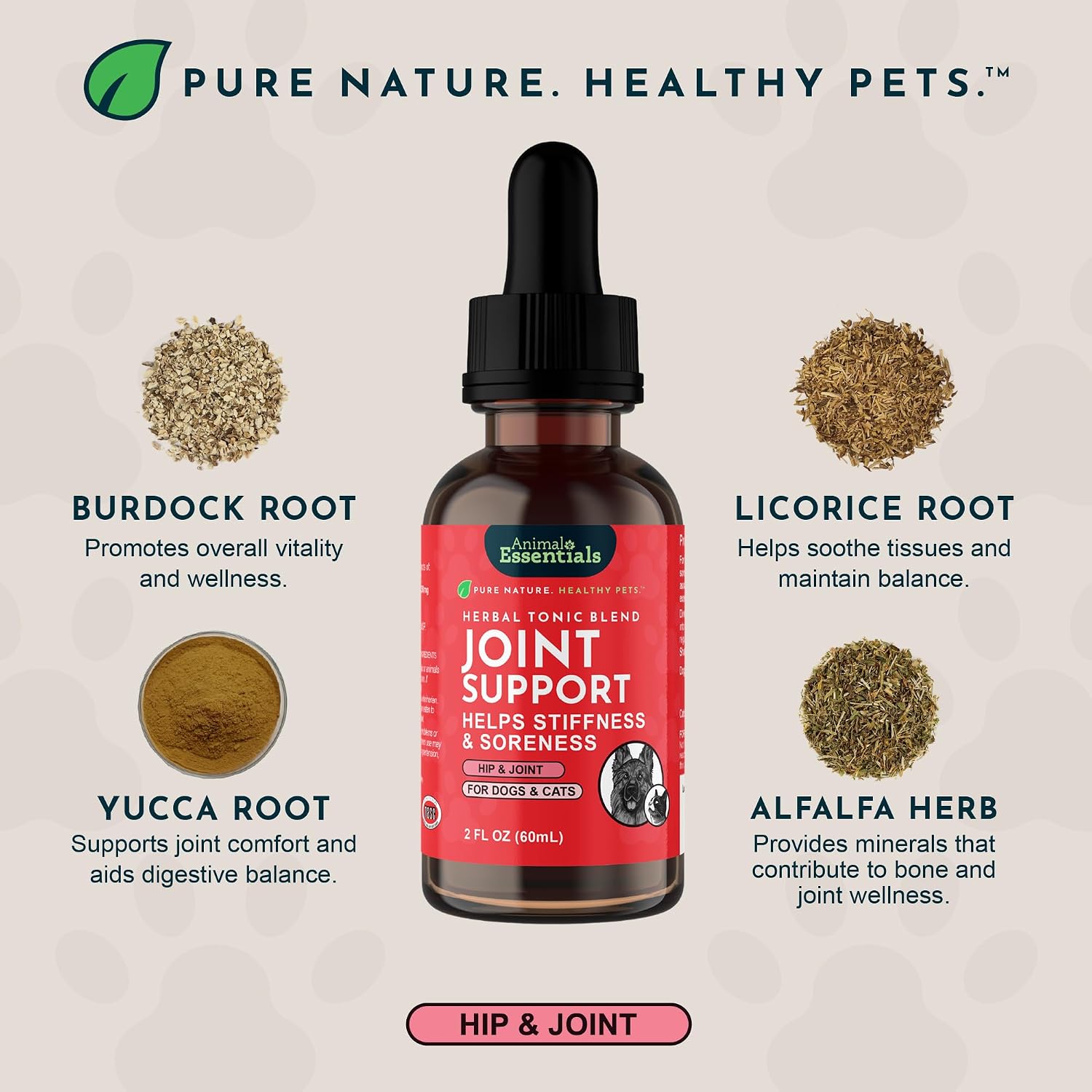 Animal Essentials Herbal Tonic Blend Joint Support Helps Stiffness & Soreness for Dogs & Cats - Dog Supplements &