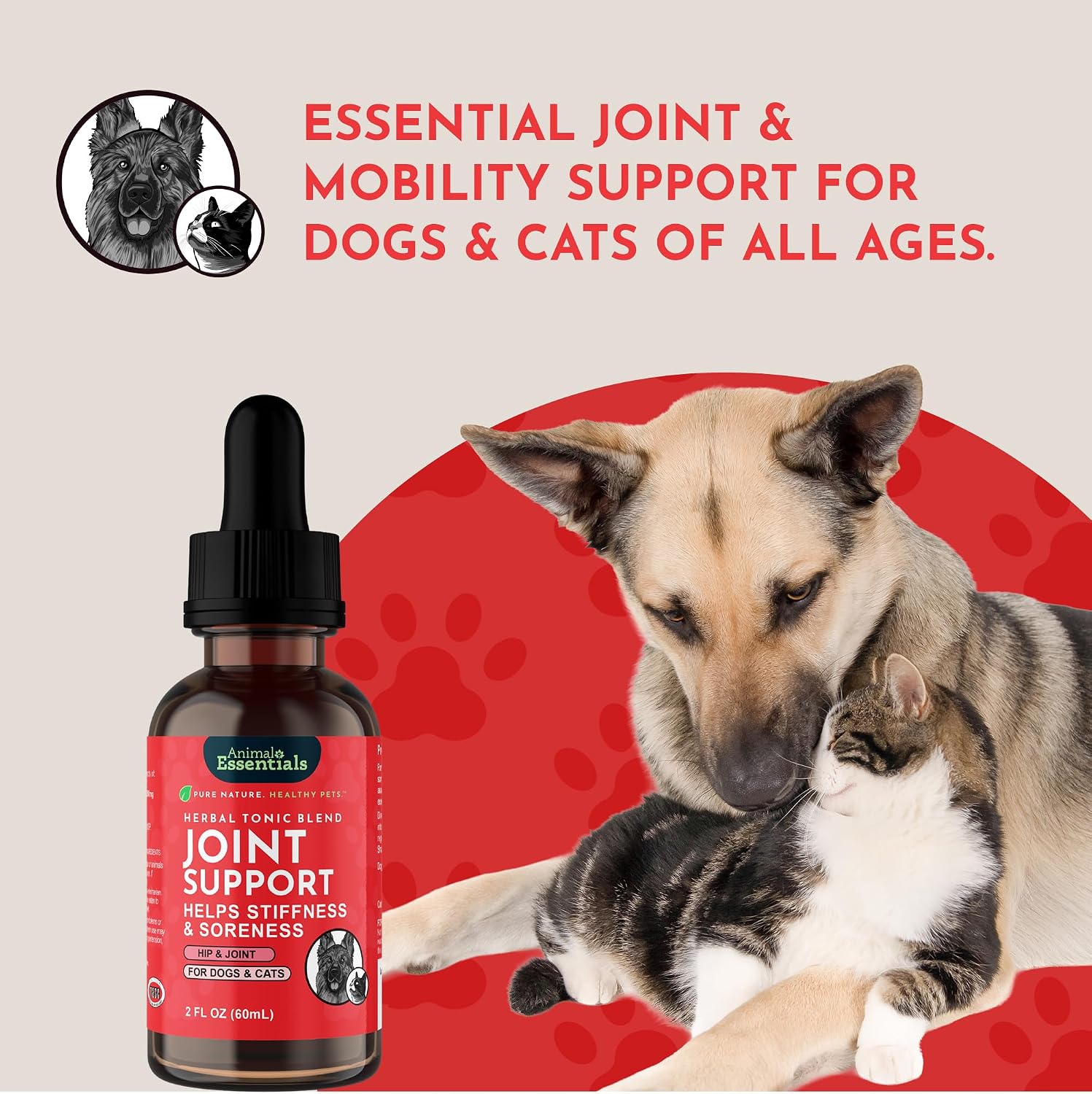 Animal Essentials Herbal Tonic Blend Joint Support Helps Stiffness & Soreness for Dogs & Cats - Dog Supplements &