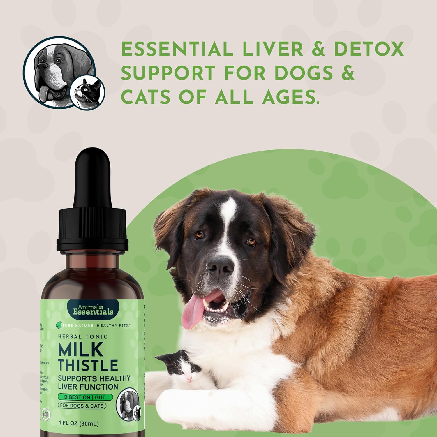 Animal Essentials Herbal Tonic Milk Thistle Supports Healthy Liver Function for Dogs & Cats - Dog Supplements &