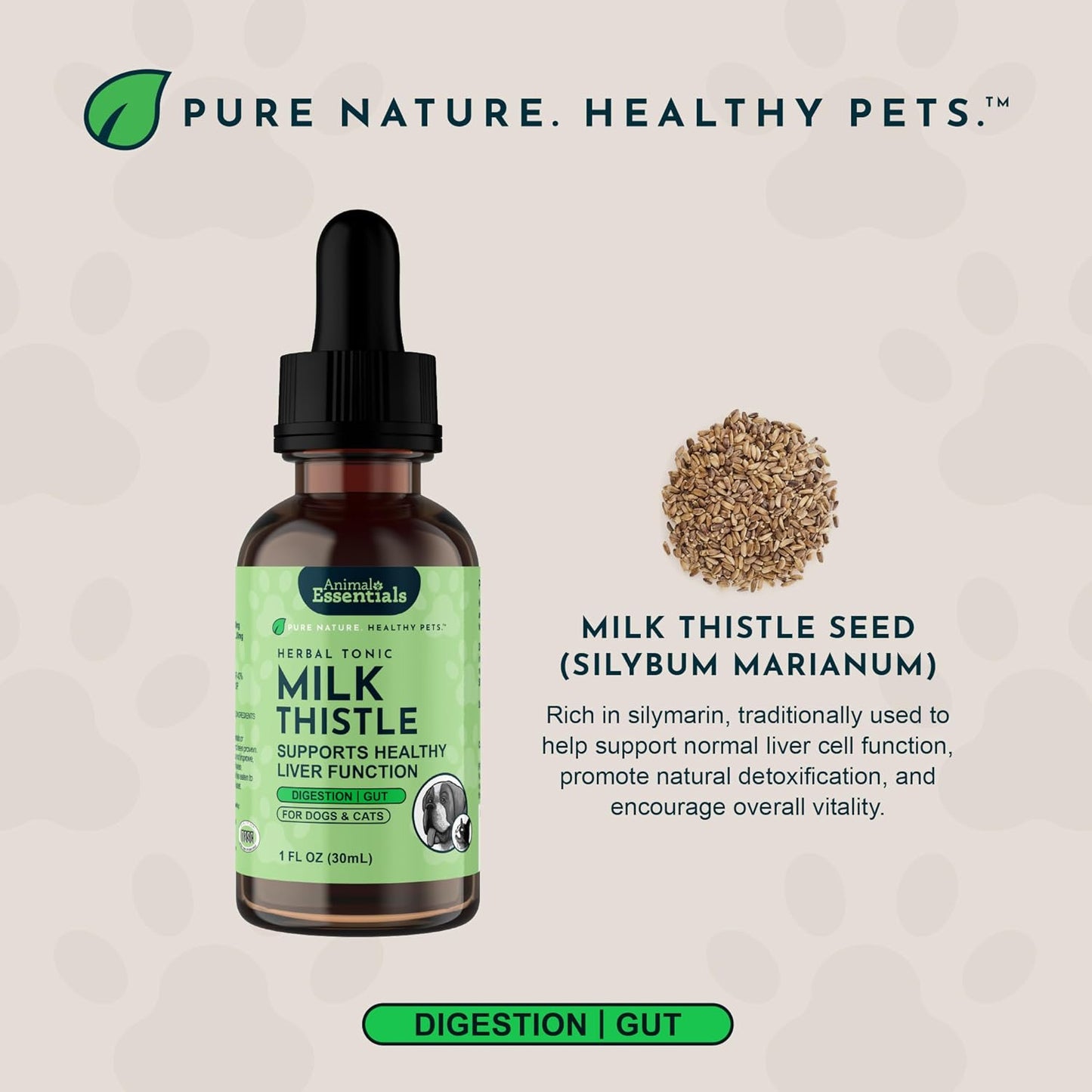 Animal Essentials Herbal Tonic Milk Thistle Supports Healthy Liver Function for Dogs & Cats - Dog Supplements &