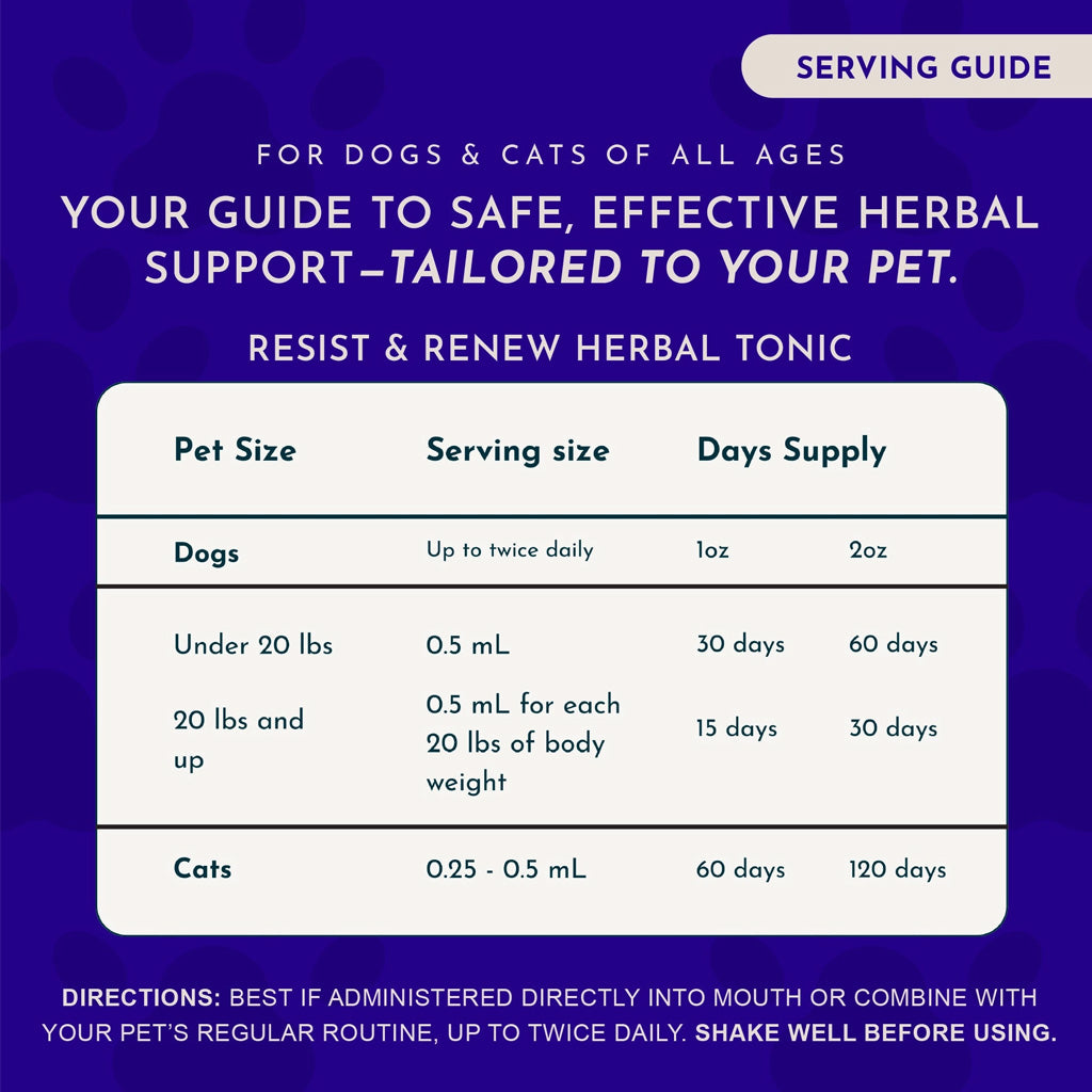 Animal Essentials Herbal Tonic Resist & Renew Boosts Immunity & Toxin Elimination for Dogs & Cats - Dog Supplements &