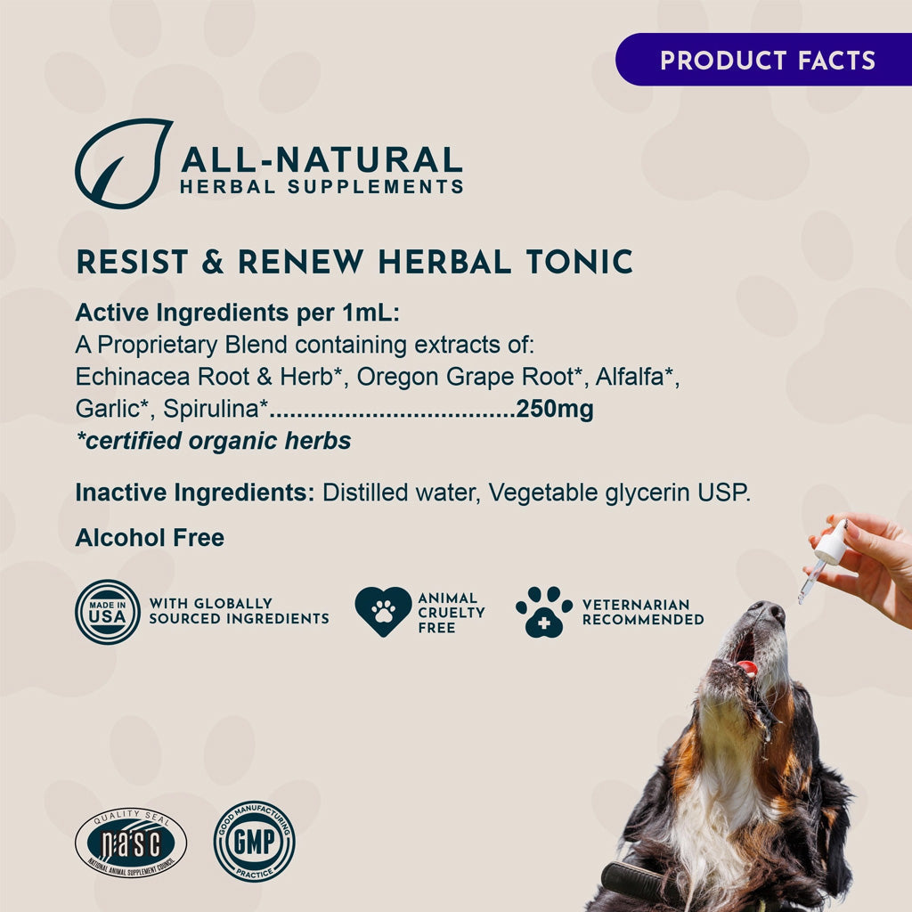 Animal Essentials Herbal Tonic Resist & Renew Boosts Immunity & Toxin Elimination for Dogs & Cats - Dog Supplements &