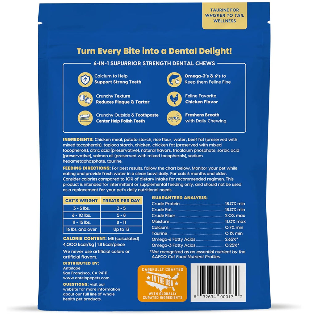 Ark Naturals Kiss Me-Ow Strengthening Dental Chews Crunchy Cat Treats-Chicken Flavor