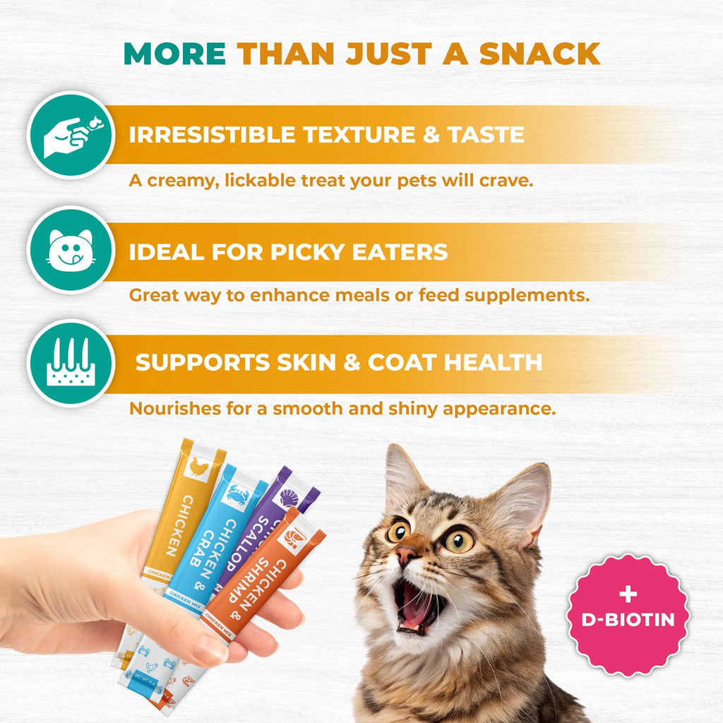 Beloved Pets Chicken Mix Creamy Lickable Treats Skin & Coat Care for Cats & Dogs 20-count - Lickable Cat Treats 7
