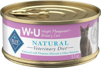 Blue Buffalo Natural Veterinary Diet W + U Weight Management + Urinary Care Chicken Wet Cat Food 5.5-oz case of 24