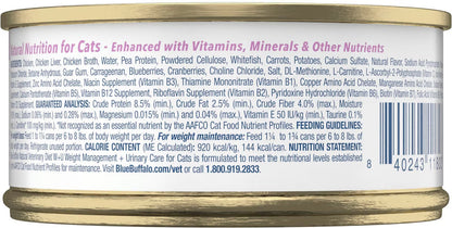 Blue Buffalo Natural Veterinary Diet W + U Weight Management + Urinary Care Chicken Wet Cat Food 5.5-oz case of 24