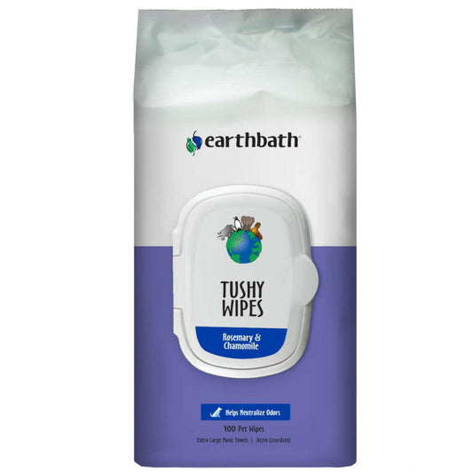 Earthbath Tushy Wipes Rosemary & Chamomile For Dogs & Cats (100 ct) re-sealable softpack