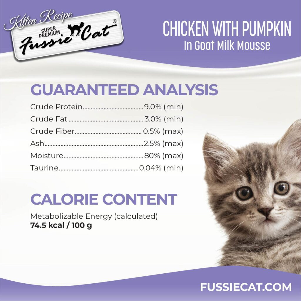 Fussie Cat Chicken with Pumpkin in Goat Milk Mousse Kitten Pouch, 1.5-oz case of 12 Cat Treats.