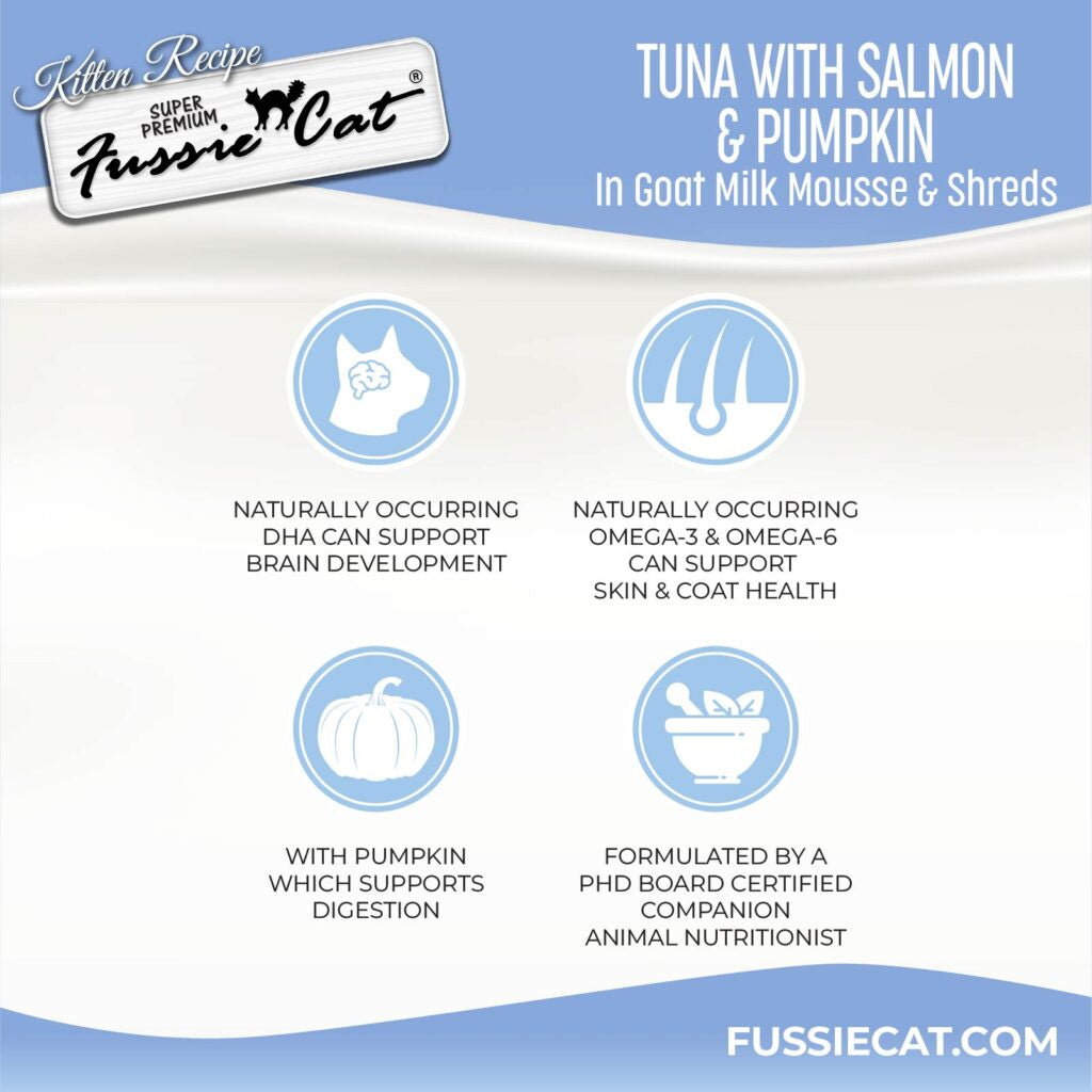 Fussie Cat Tuna with Salmon in Goat Milk Mousse Kitten Pouch 1.5-oz case of 12 - Cat Treats 7