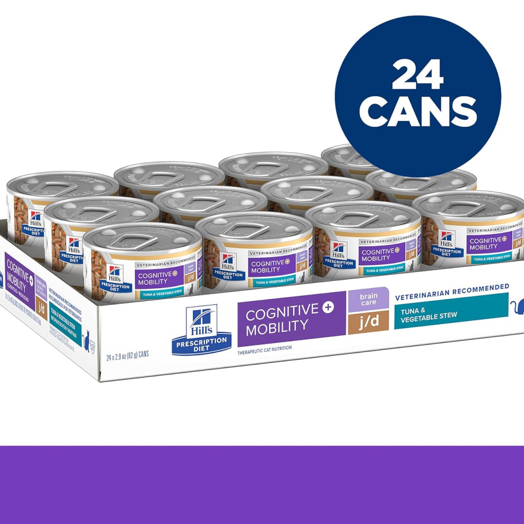 Hill’s Prescription Diet Cognitive + Mobility Brain Care + j/d Tuna & Vegetable Stew Wet Food For Cat (2.9 oz x 24 cans)