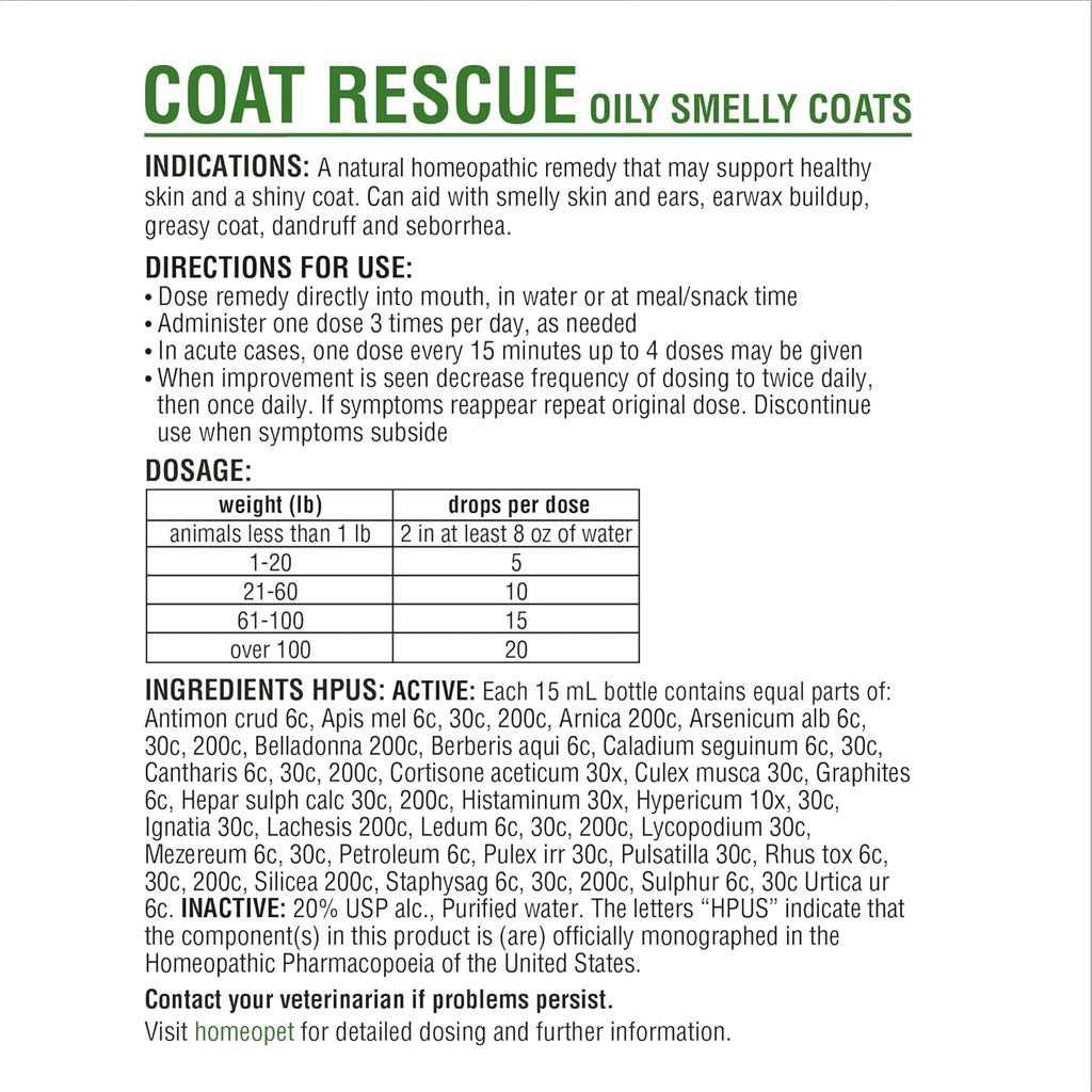 HomeoPet Coat Rescue Only Smelly Coats for Small Animals