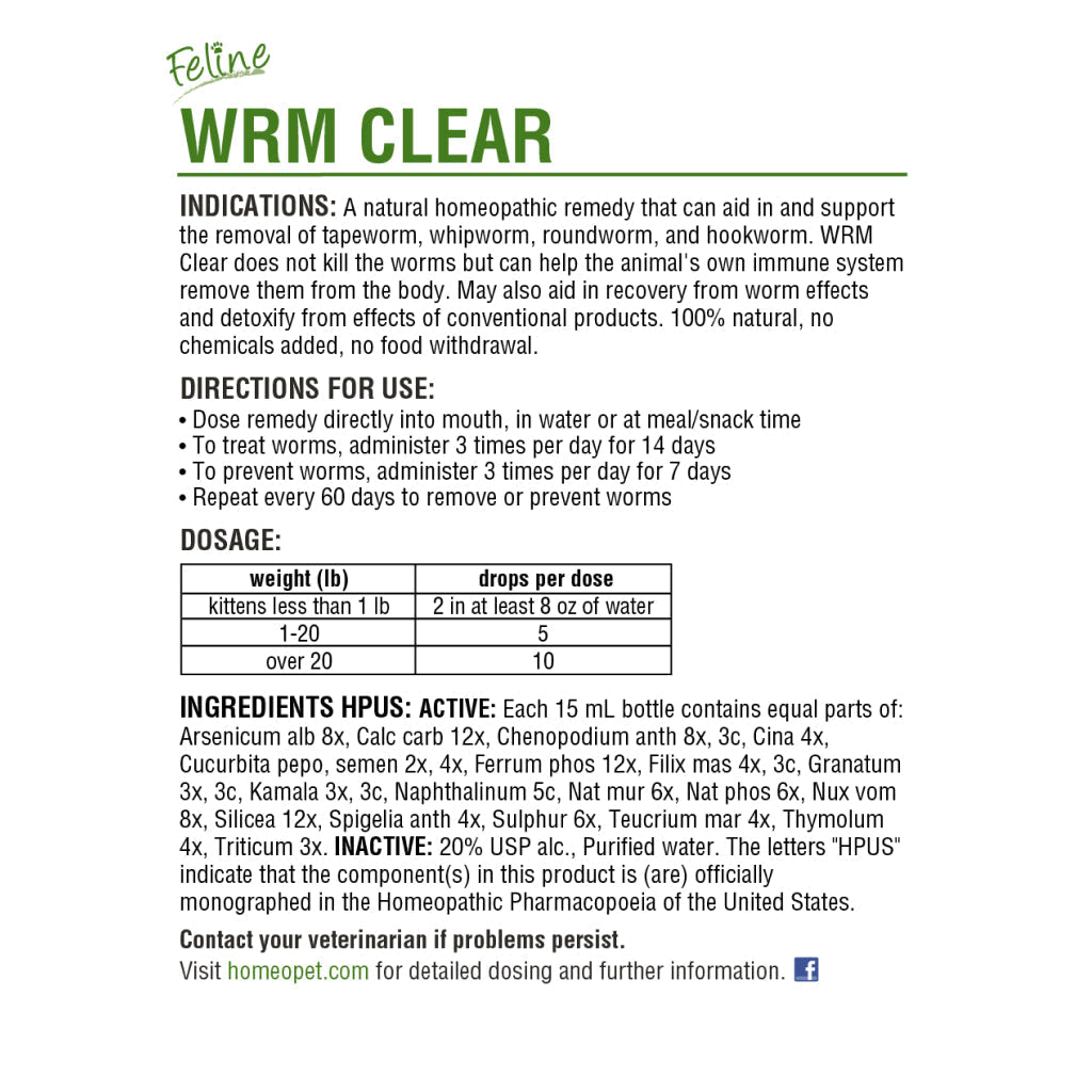 HomeoPet Feline WRM Clear For Cats (15 ml)
