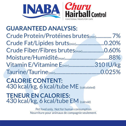 Inaba Churu Hairball Control Chicken Recipe Puree Grain-Free Lickable Treat for Cats