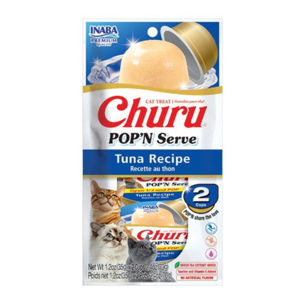 Inaba Churu Pop’n Serve Tuna Recipe Grain-Free Lickable Cat Treats 1.2-oz cup - 2 Count - Cat Treats 1
