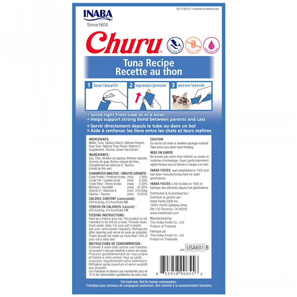 Inaba Churu Tuna Puree Grain-Free Lickable Treat for Cats 0.5-oz x 4-tubes - Cat Treats 2