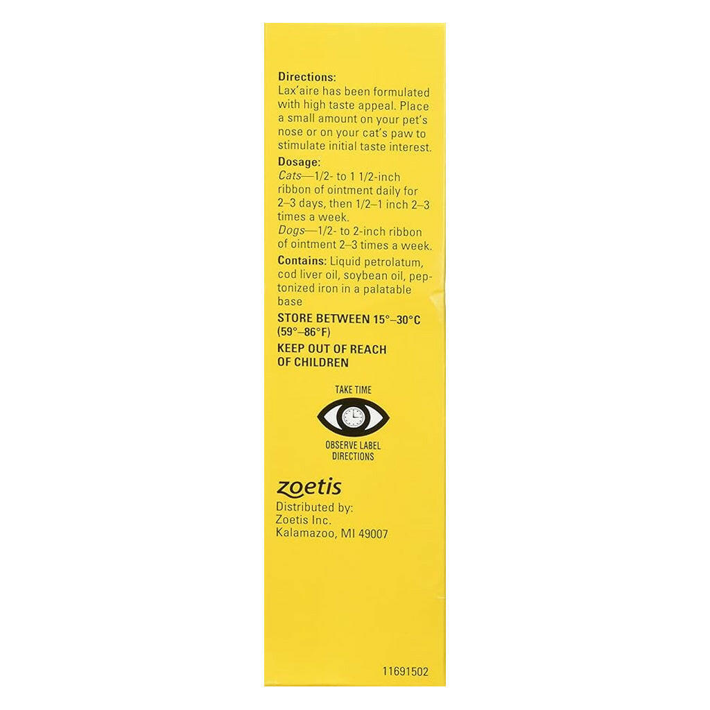 Back label of Lax-Aire Medication for Digestive Issues for Cats & Dogs