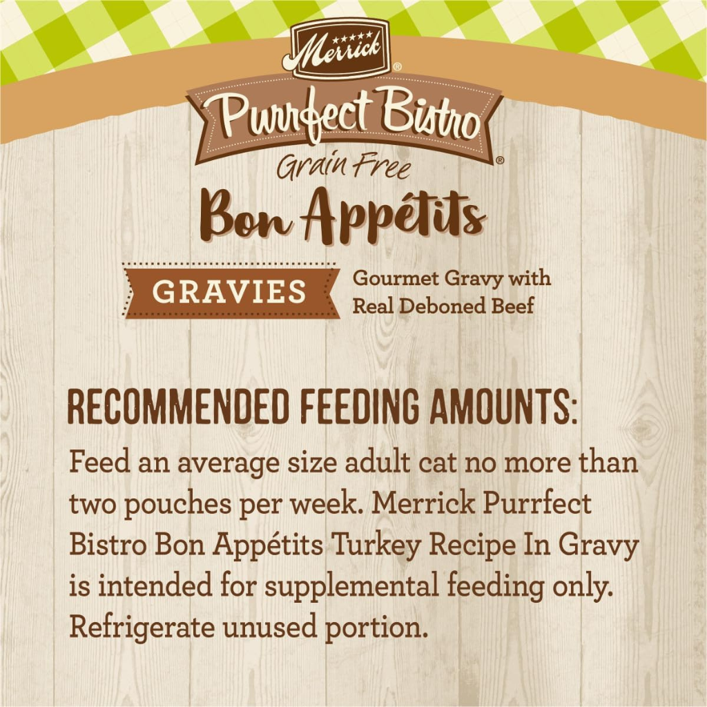 Merrick Purrfect Bistro Grain Free Bon Appetits Gravies Adult Wet Cat Food Turkey Recipe Chunks in Gravy (3 oz x 24