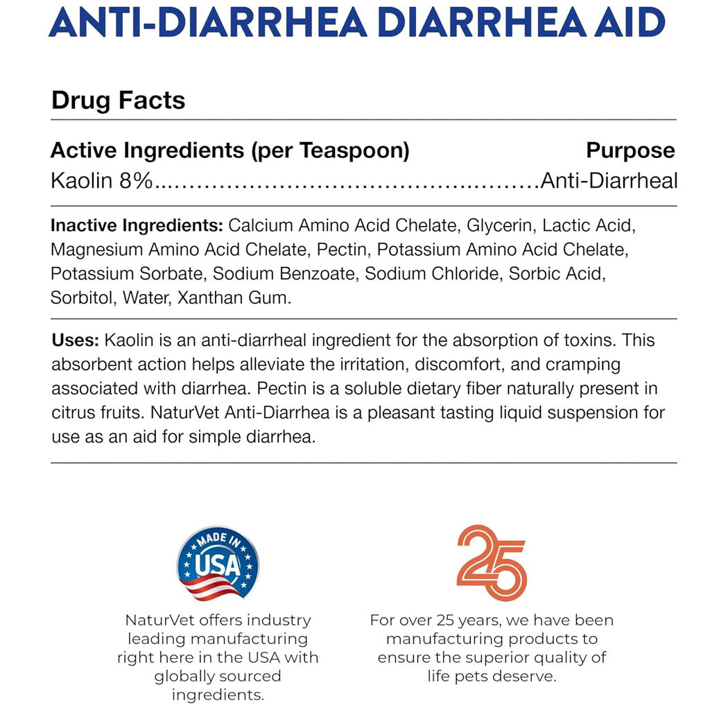 NaturVet Anti-Diarrhea Liquid Diarrhea Aid with Kaolin For Dogs Cats