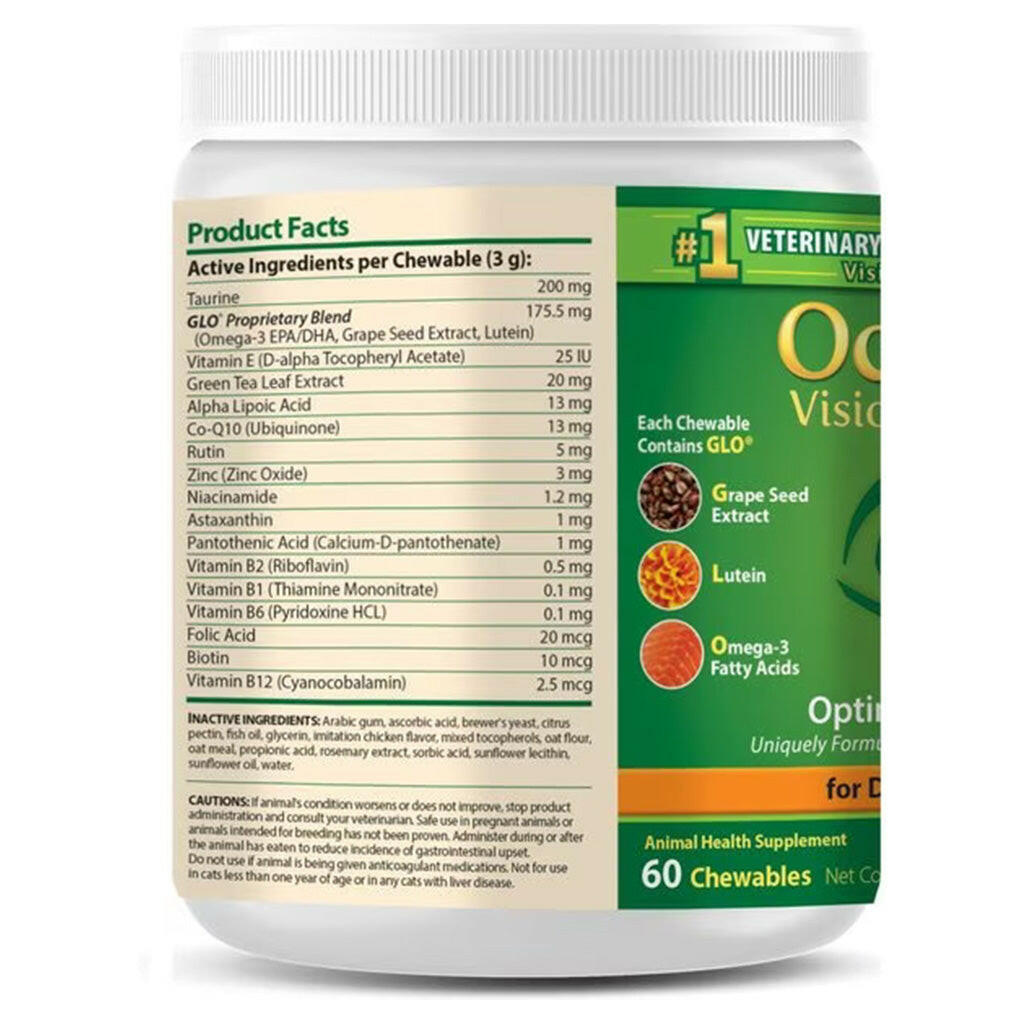 Active and Inactive Ingredients of Ocu-GLO Vision Support Supplement for Dogs and Mature Cats