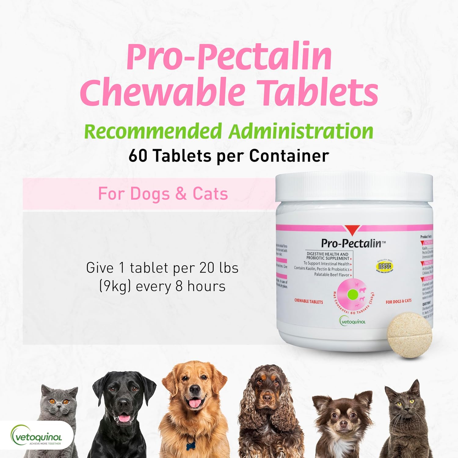 Pro-Pectalin Tablets - Anti Diarrhea Medicine for Dogs & Cats Tablets - Dog Supplements & Vitamins 7