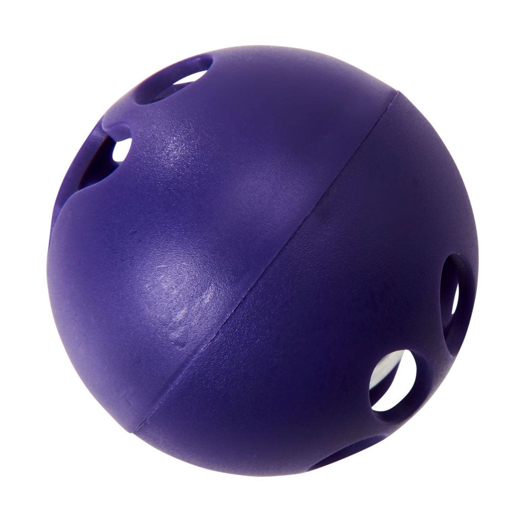 Purple rubber ball with holes on a white background