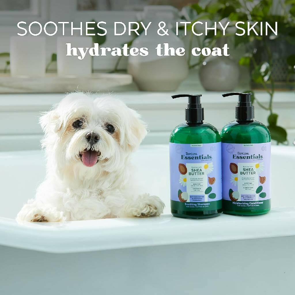 TropiClean Essentials Shea Butter Shampoo for Dogs Puppies & Cats (16 oz)