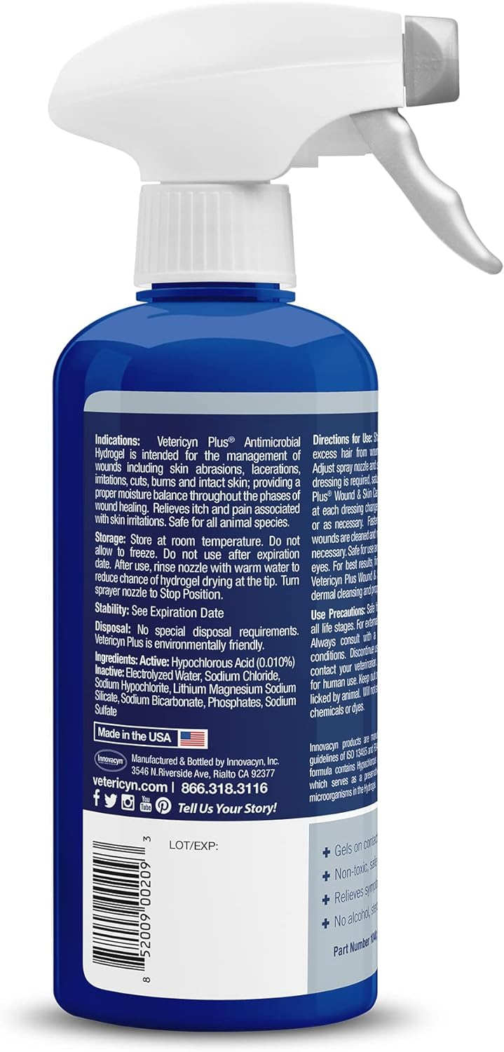 Vetericyn Plus Antimicrobial Wound & Skin Hydrogel Spray For Pets - Wound Care 12