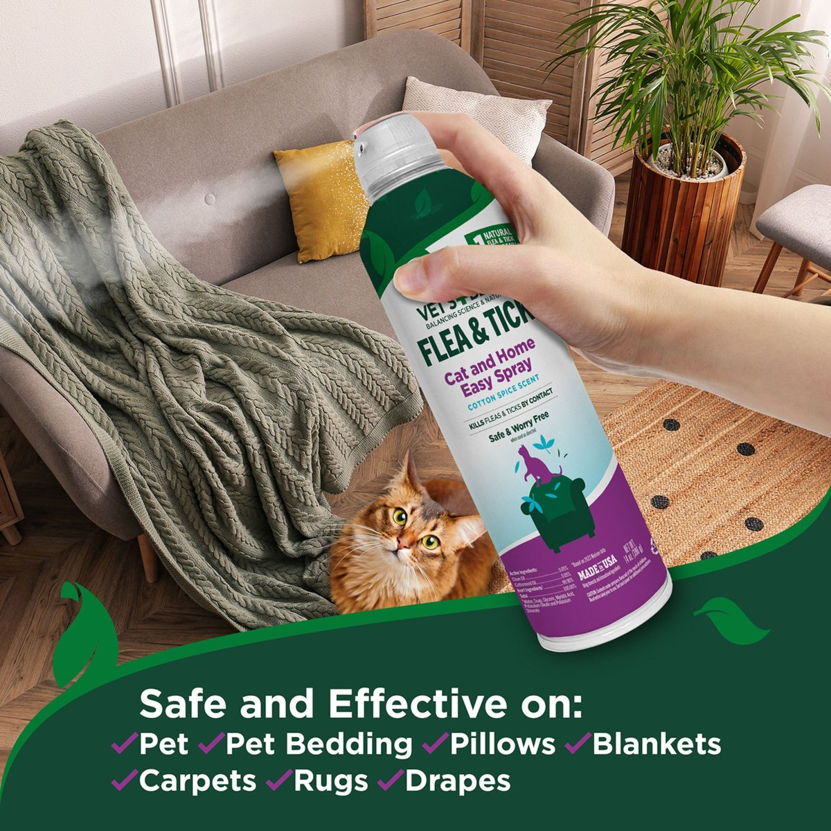 Vet’s Best Flea & Tick Cat and Home Spray Cotton Spice Scent (14 oz) - Flea & Tick 5