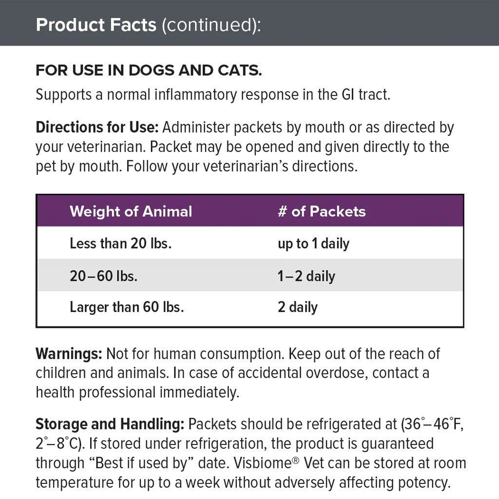 Visbiome Vet High Potency Probiotic Packets for Dogs & Cats