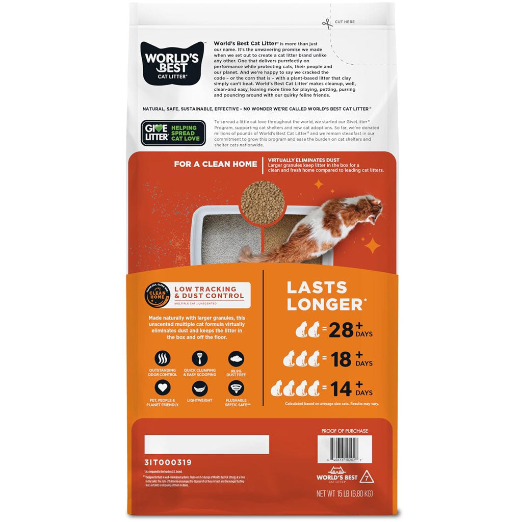 World’s Best Cat Litter Low Tracking & Dust Control Multiple Cat Unscented 28 lbs - Cat Litter & Waste Disposal 3