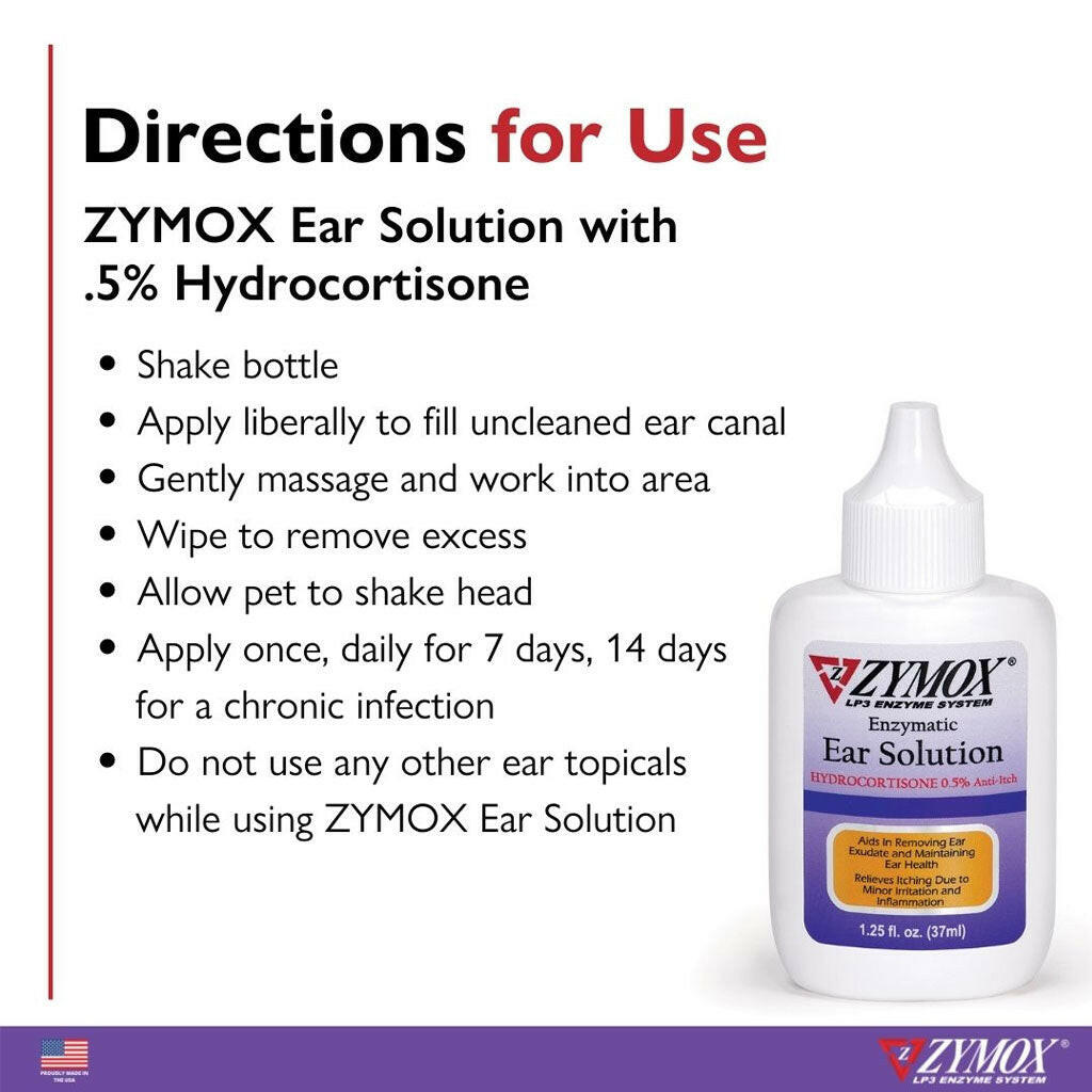 Zymox Enzymatic Ear Hydrocortisone Drops for Dogs & Cats - Directions to Use